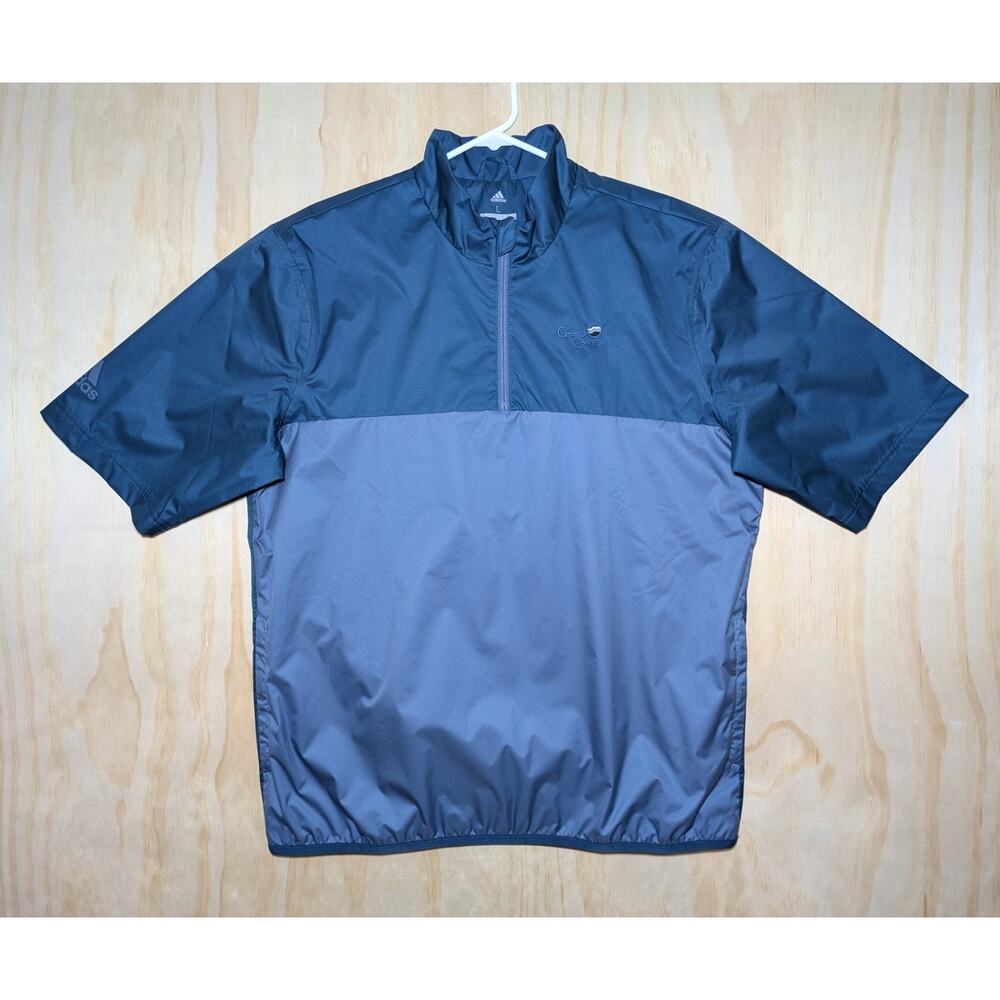 Adidas Men's Large Climastorm Short Sleeve Golf Windshirt 1/4 Zip Gold Canyon